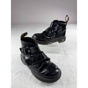 Dr. Martens Devon Bex Star Buckle Ankle Boots Kids 1 Black Leather Side Zipper